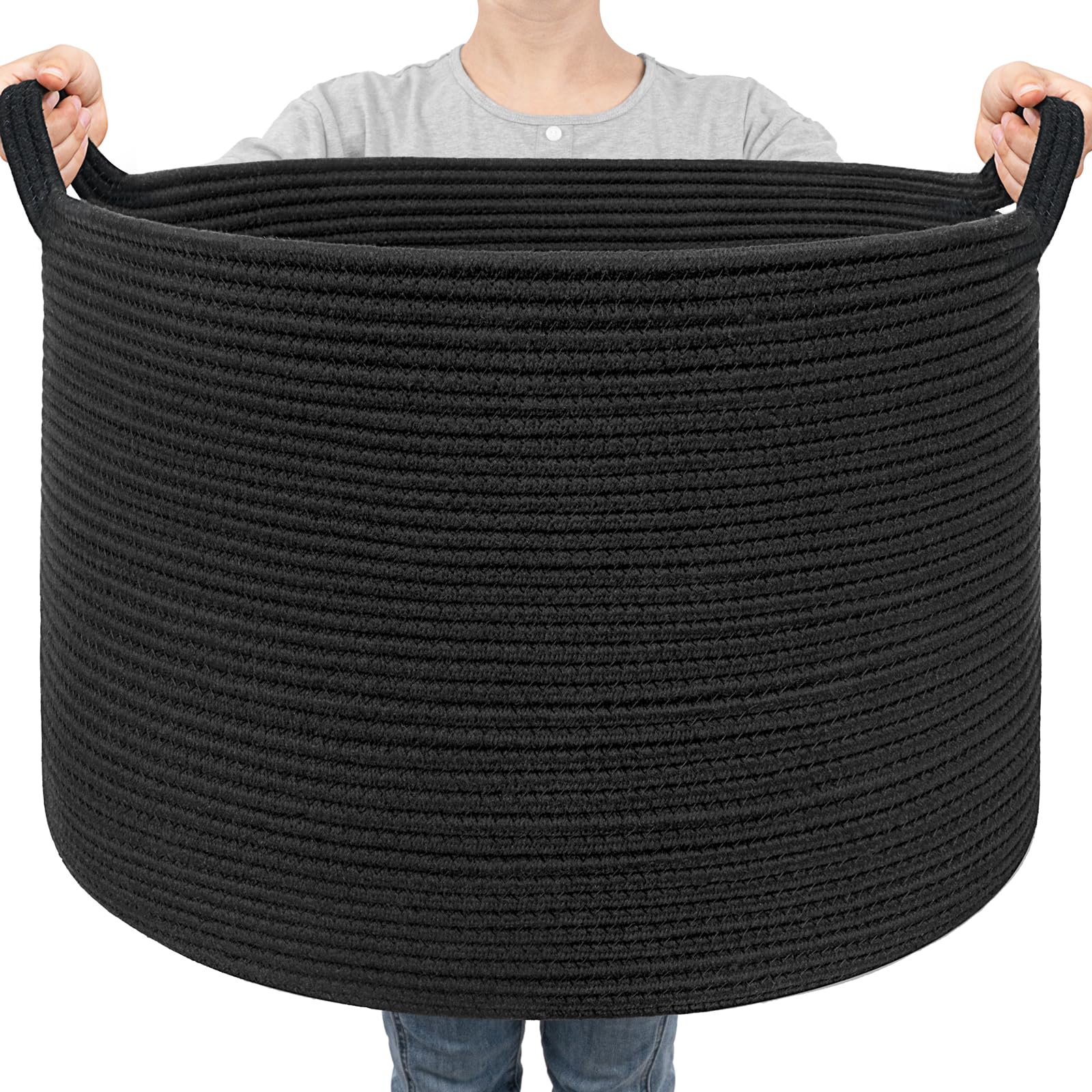 Goodpick large blanket basket 22x14 black with 90L capacity for home storage.