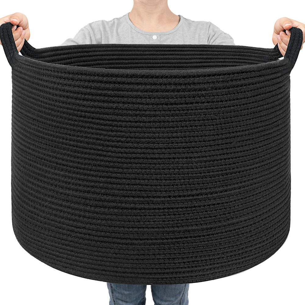 Goodpick large blanket basket 22x14 black with 90L capacity for home storage.