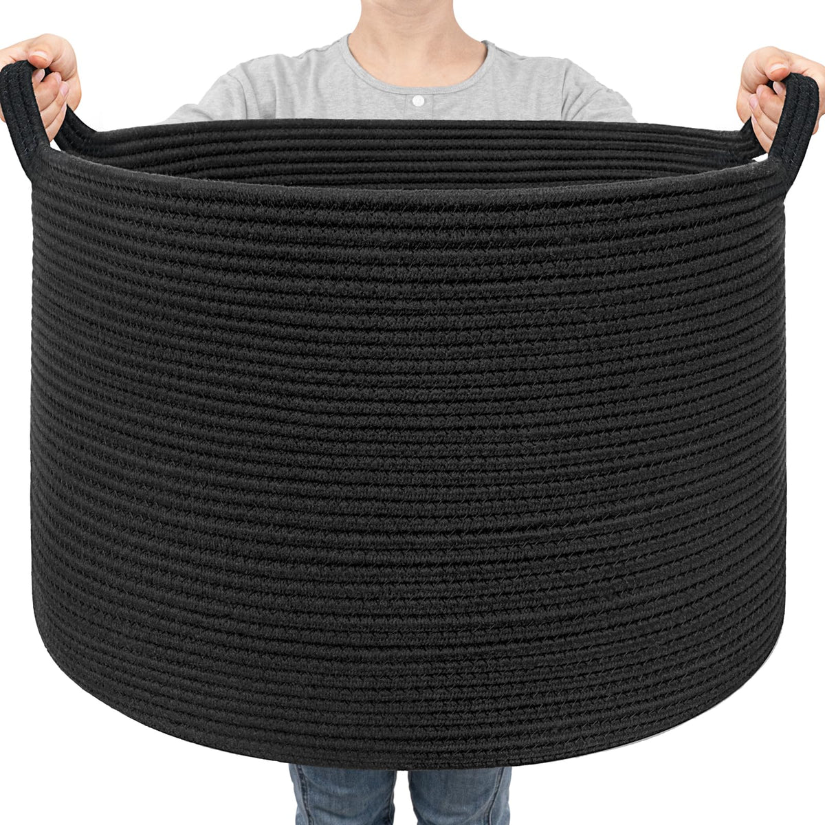 Goodpick large blanket basket 22x14 black with 90L capacity for home storage.