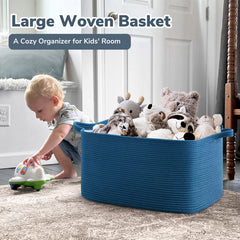 Goodpick large blanket basket side view highlights sturdy handles for easy transport
