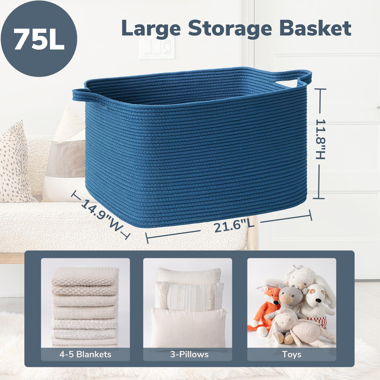 Goodpick large blanket basket in living room keeps clutter under control with stylish storage