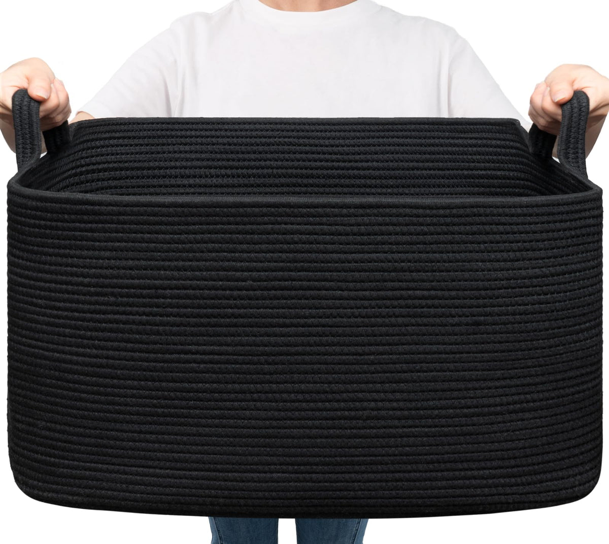 Goodpick large blanket basket in living room setting keeps blankets neatly organized