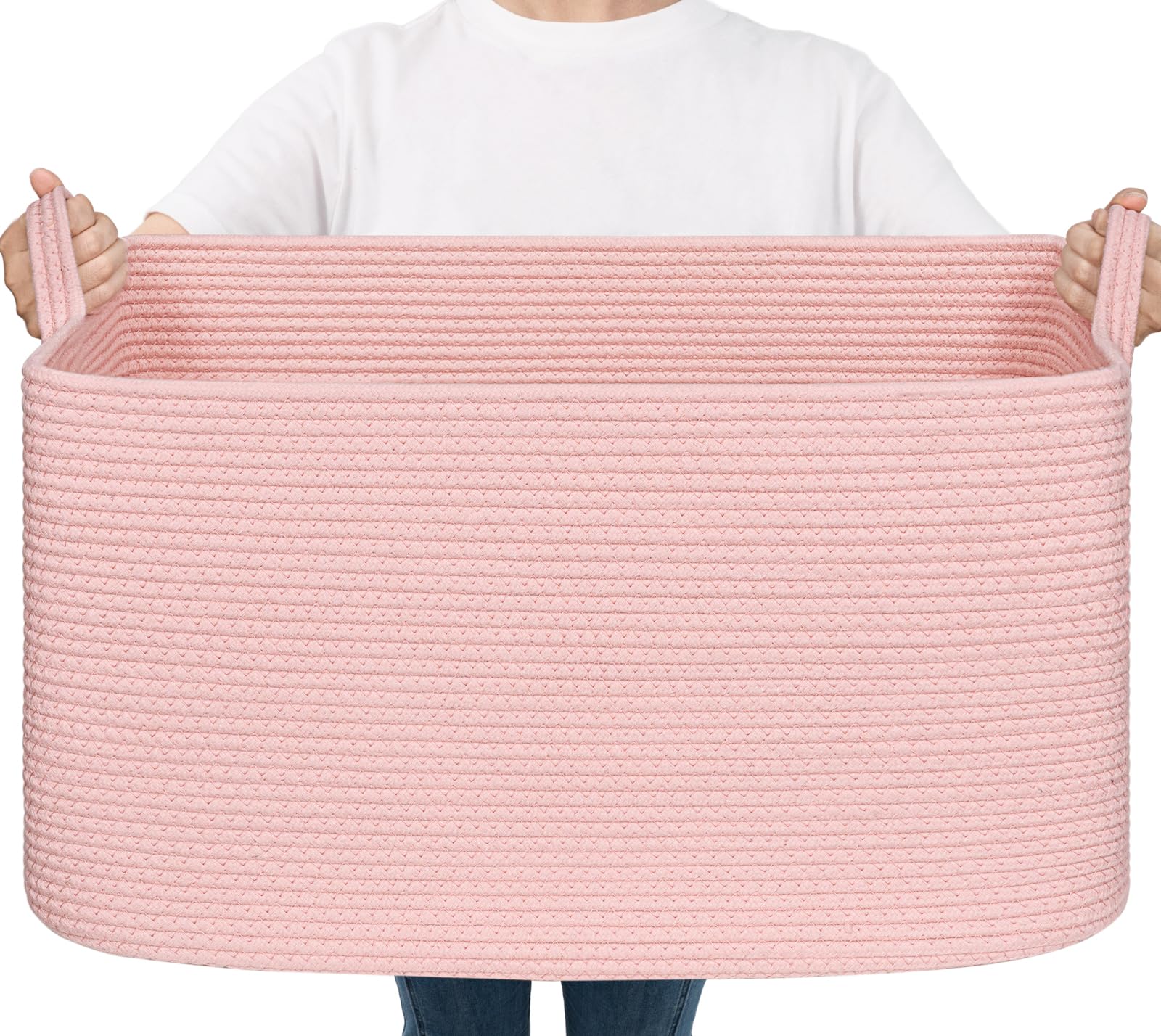 Goodpick large blanket basket pink stores blankets neatly for quick room access.