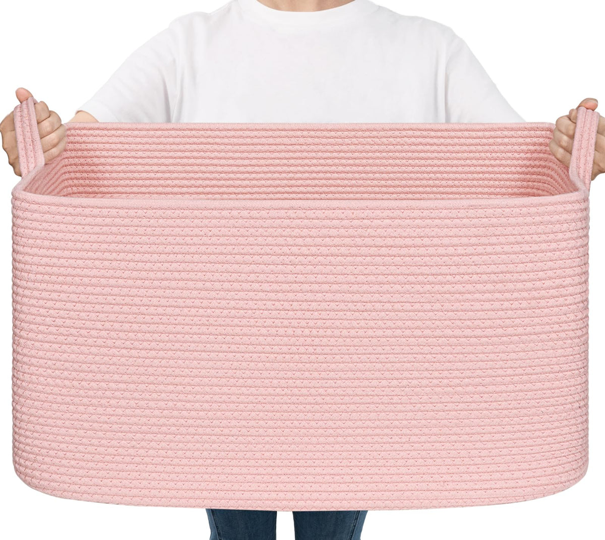 Goodpick large blanket basket pink stores blankets neatly for quick room access.