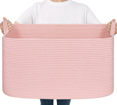 Goodpick large blanket basket pink stores blankets neatly for quick room access.
