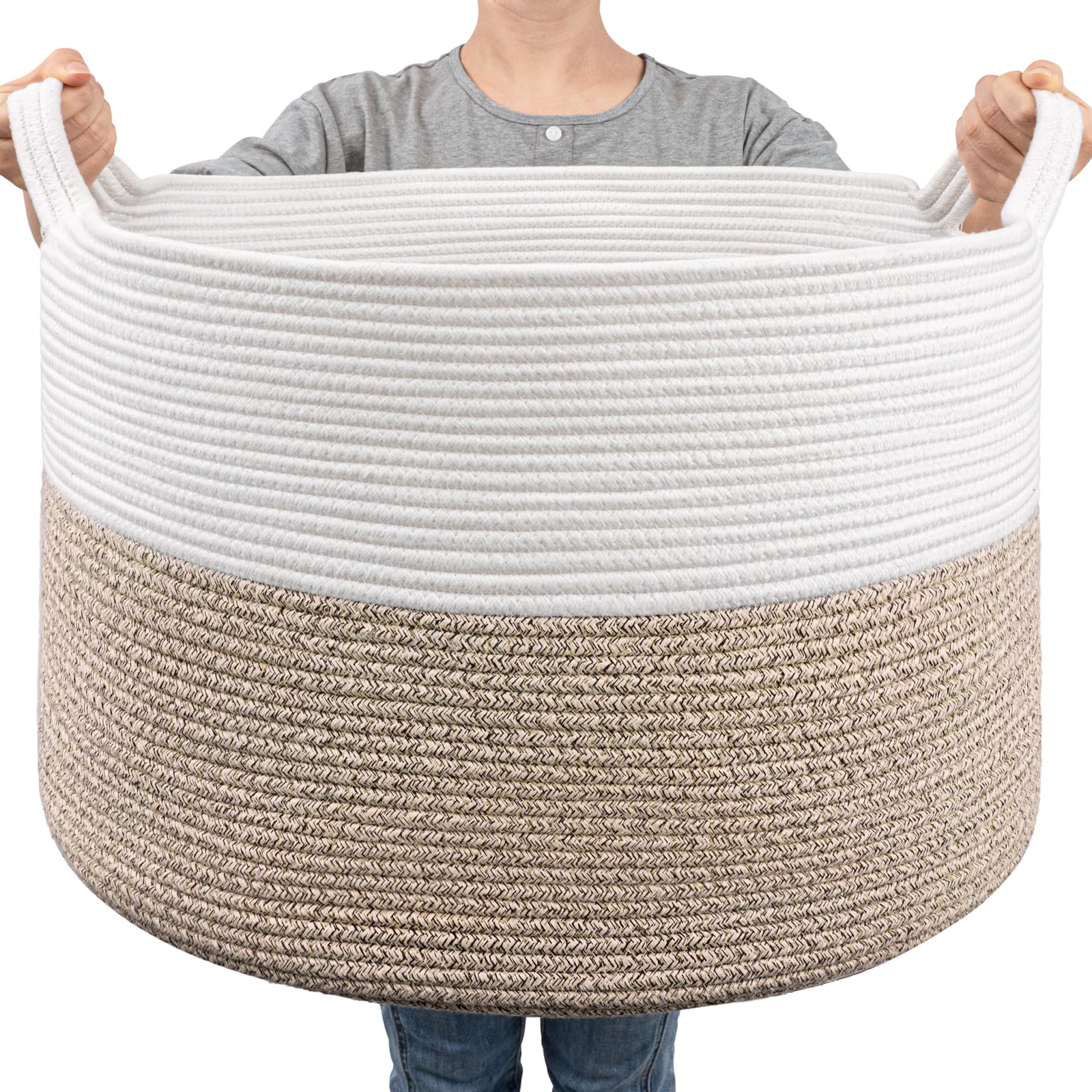 Goodpick large cotton rope basket with 83L capacity ideal for blanket storage and organization.