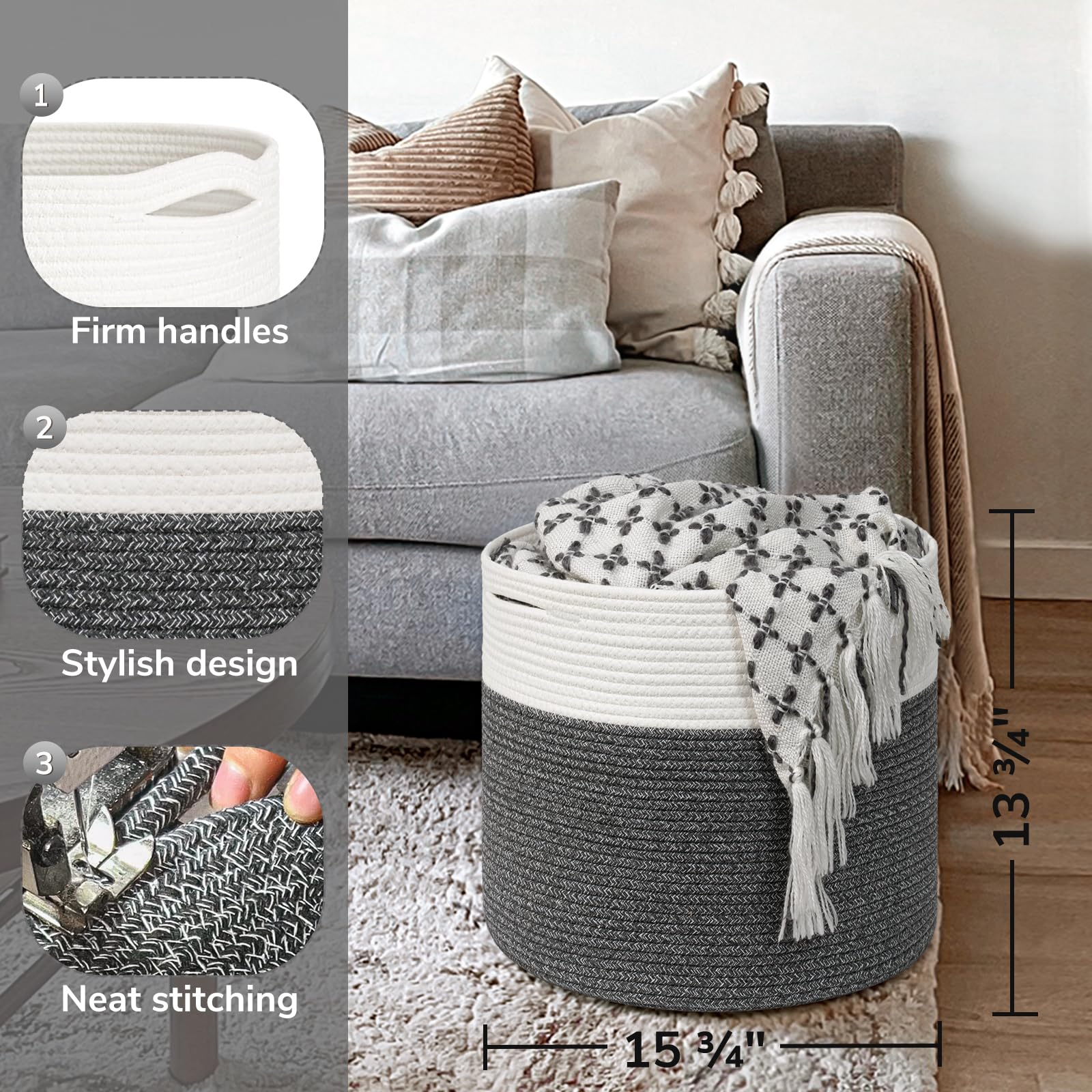Goodpick Large Cotton Rope Basket nursery use highlights soft, scratch-free storage for baby clothes and toys.