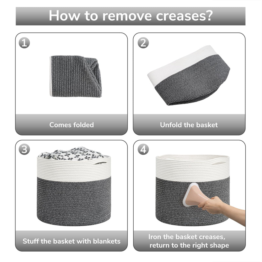 Goodpick Large Cotton Rope Basket on shelf demonstrates versatile storage fits closets and desks.