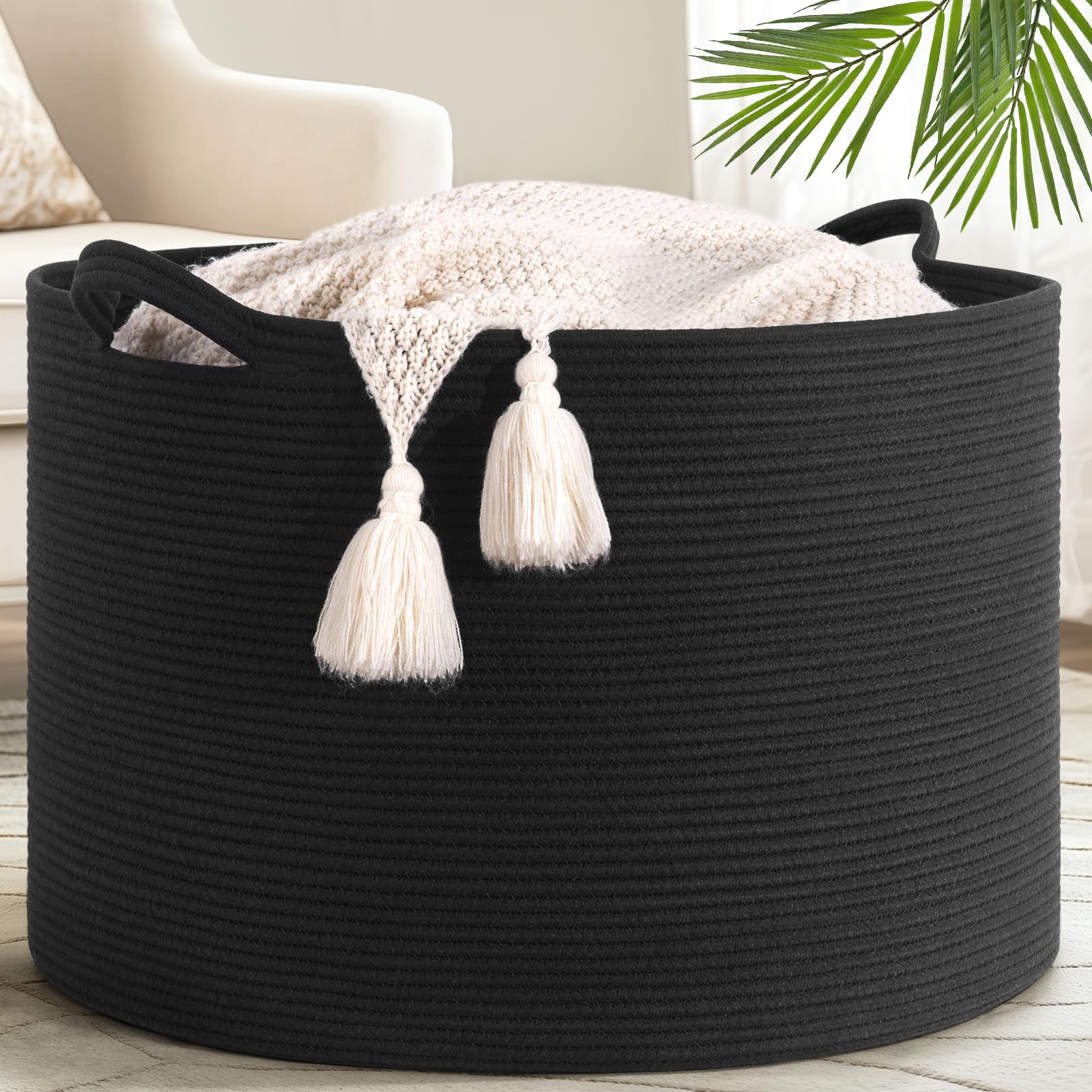 Goodpick large storage basket 115L shows generous capacity for blankets and toys.