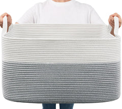 Goodpick large toy storage basket with grey cotton rope and sturdy handles for easy organizing.