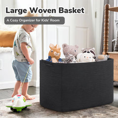 Goodpick Large Woven Storage Basket storing toys in a nursery for clutter-free playtime.