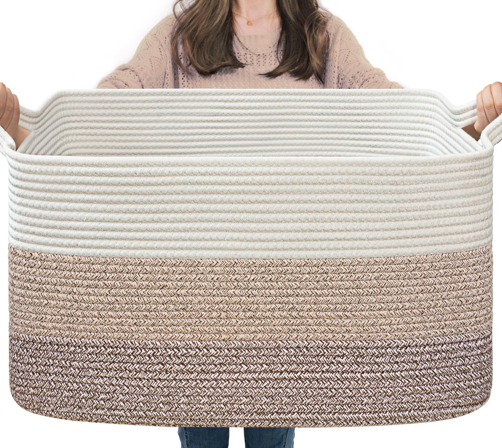 Goodpick large woven basket filled with blankets for tidy living room storage