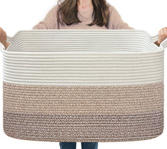 Goodpick large woven basket filled with blankets for tidy living room storage