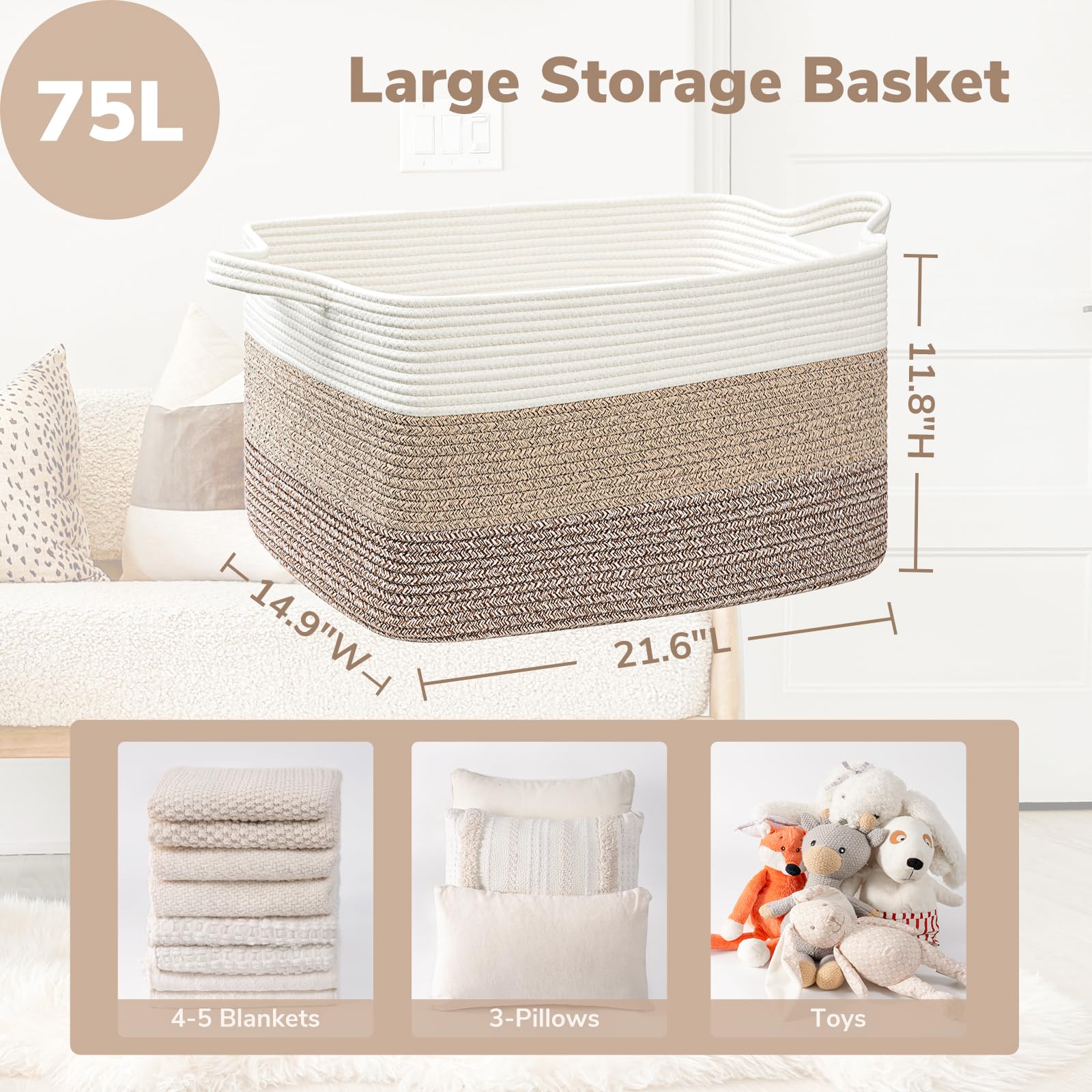 Goodpick large woven basket with handles ideal for easy toy storage