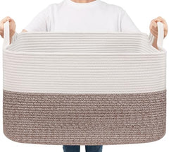 Goodpick large woven blanket basket for easy toy and blanket storage in living room.