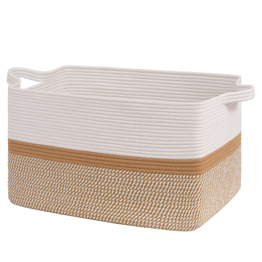Goodpick large woven blanket basket neatly holds blankets for organized living room storage.