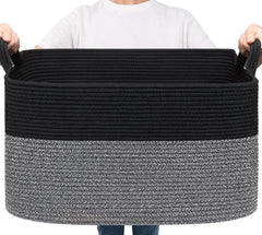 Goodpick Large Woven Blanket Basket open-top view shows sturdy handles for easy storage