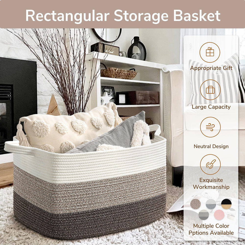 Goodpick large woven storage basket in a bedroom setup for towels and blankets