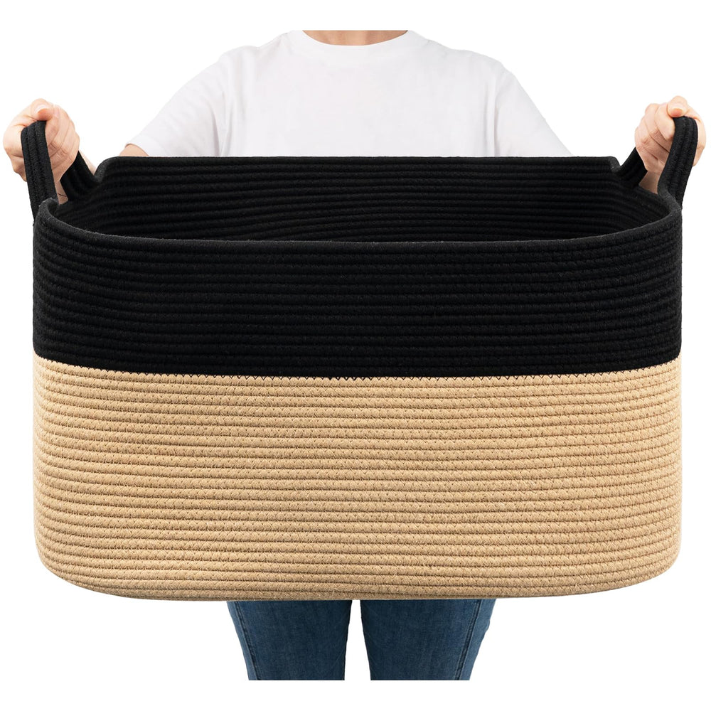 Goodpick large woven storage basket front view showing roomy 75L capacity for blankets