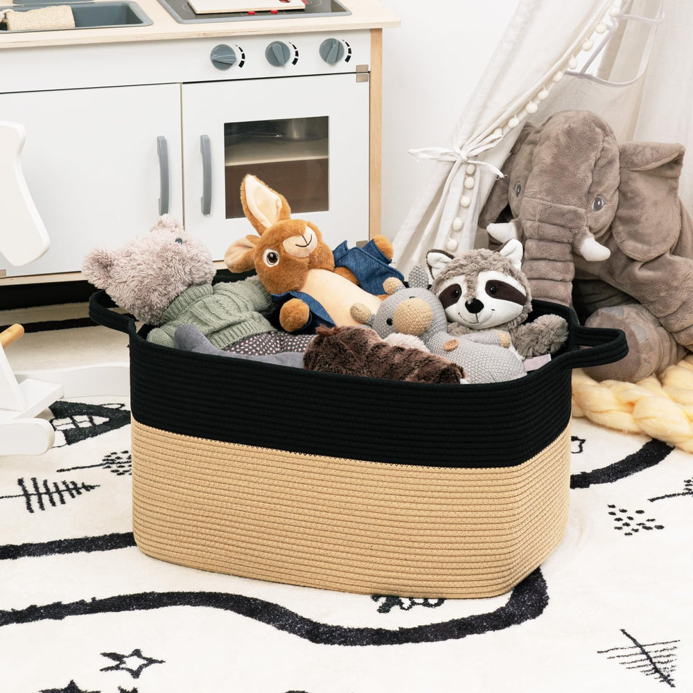 Goodpick basket in living room blending with decor and providing organized storage