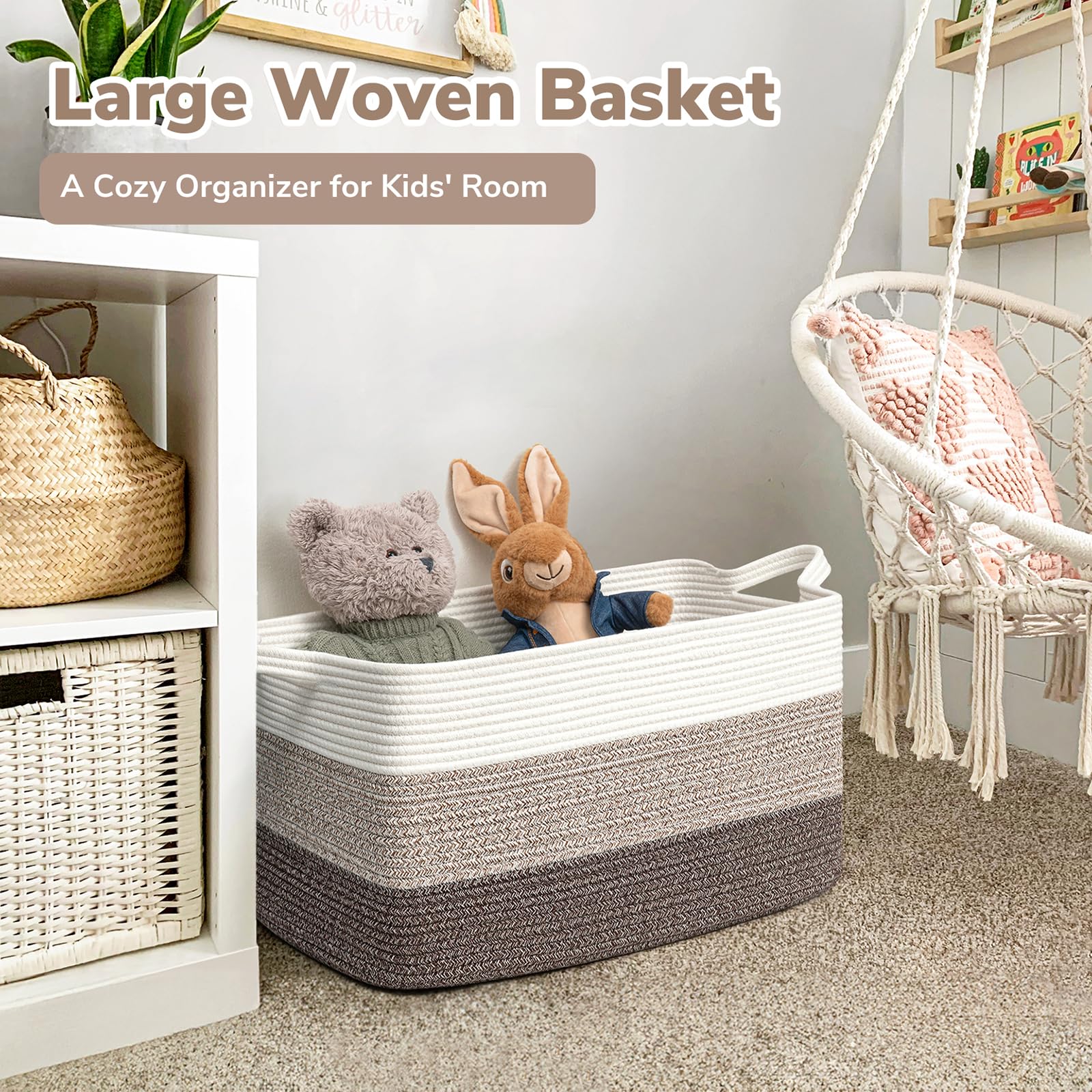 Goodpick storage basket rectangle design placed on a shelf to reduce clutter