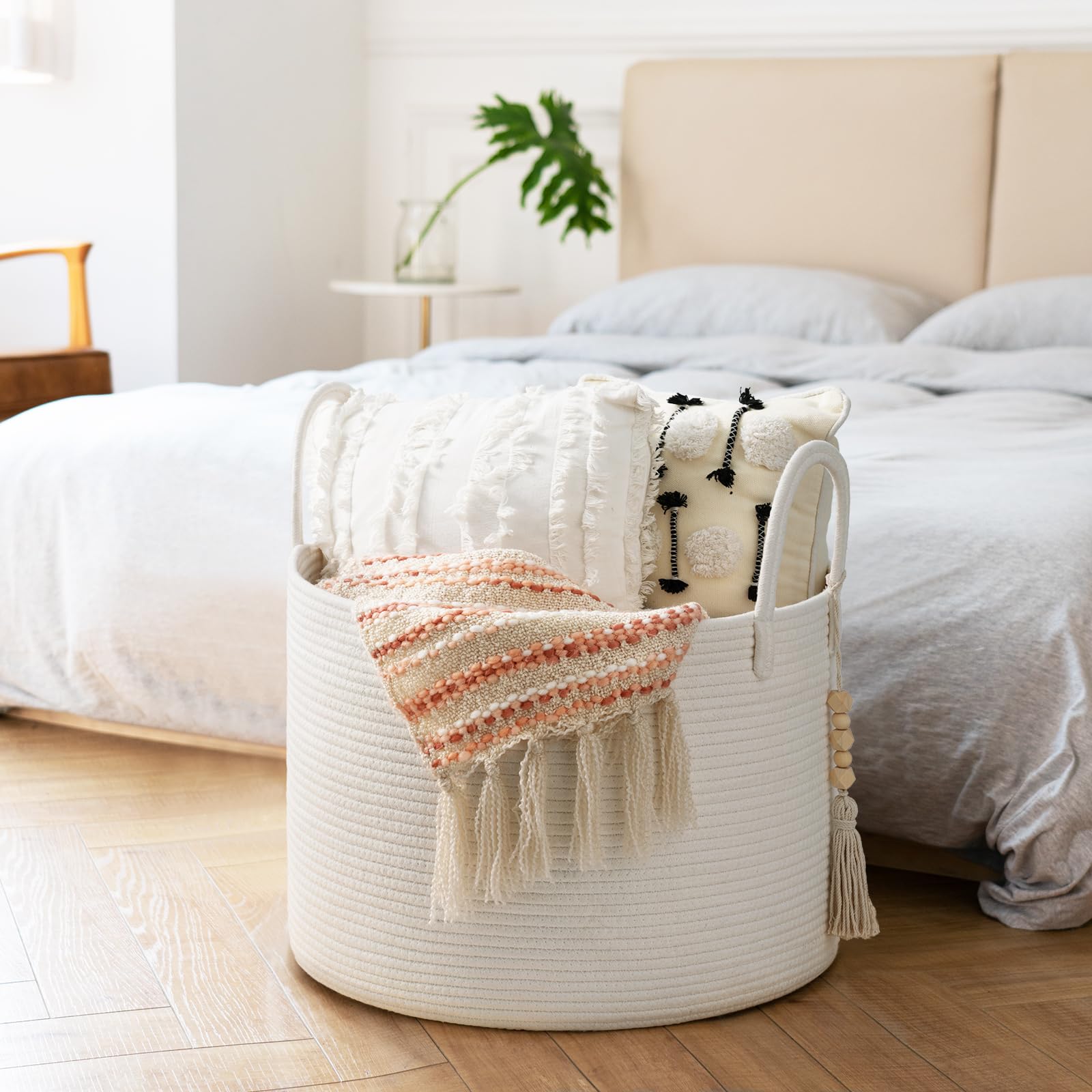 Goodpick laundry basket in a living room setup for organized storage.
