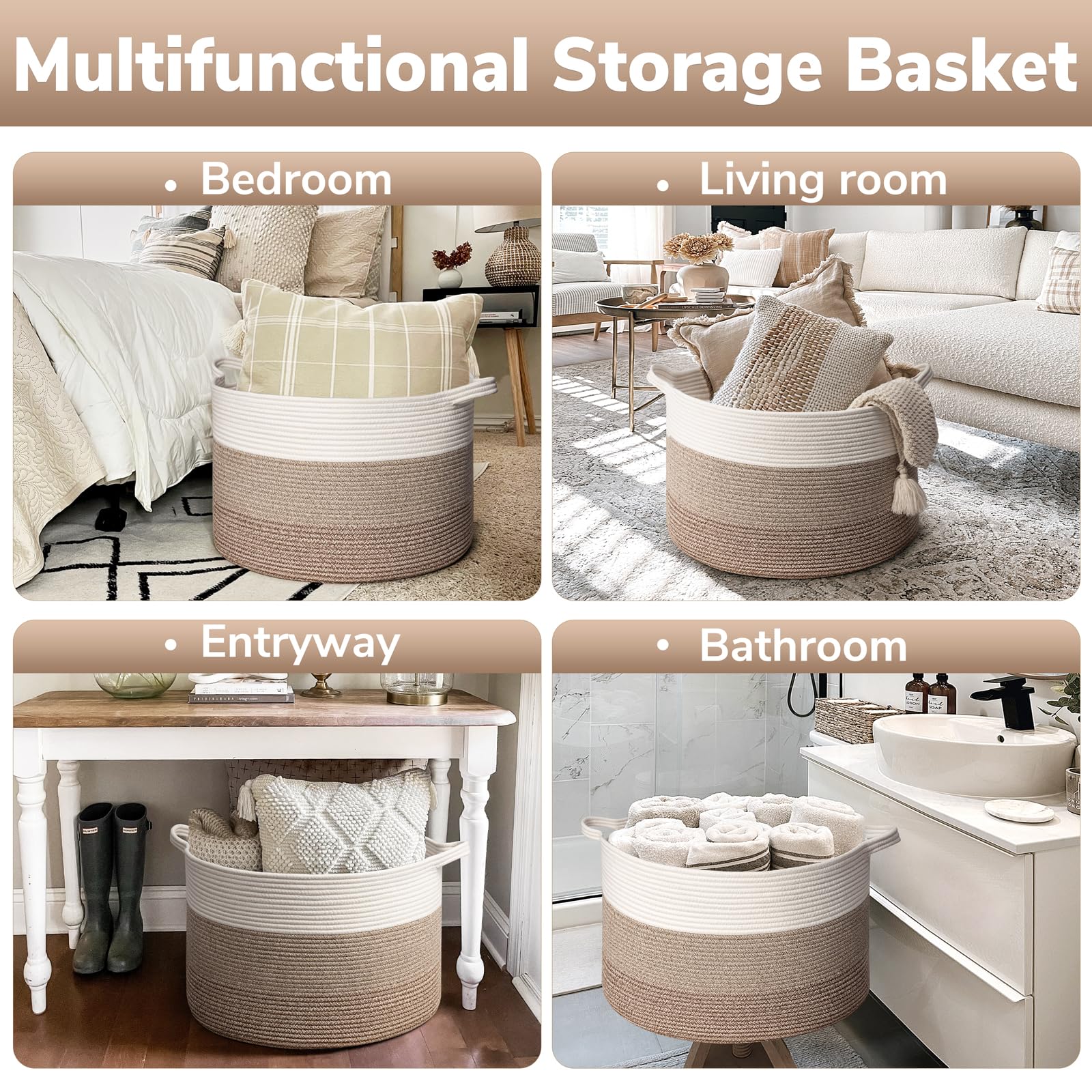 Goodpick laundry basket neutral-color blends with home decor.
