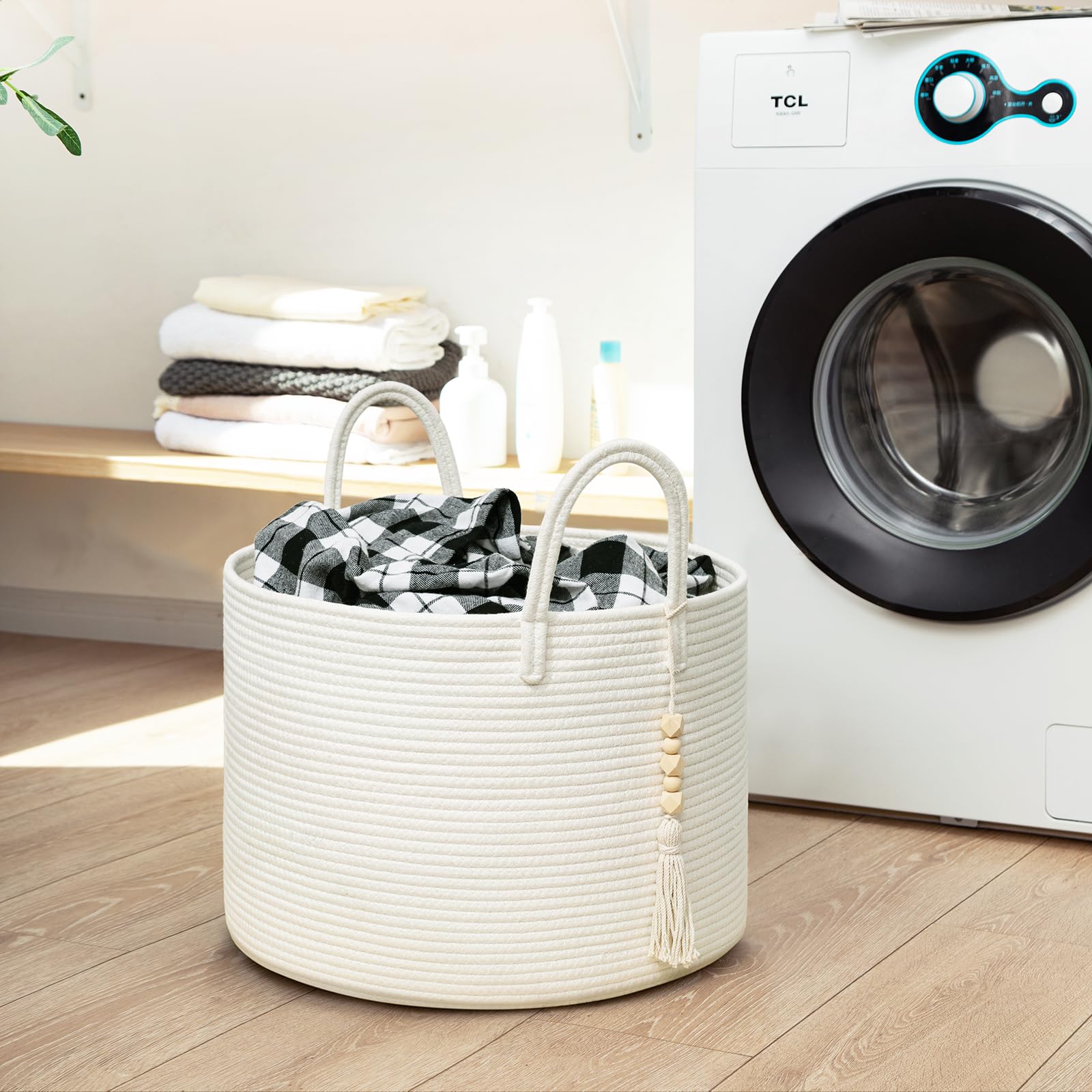 Goodpick laundry basket wooden bead tassel decorative accent for style.