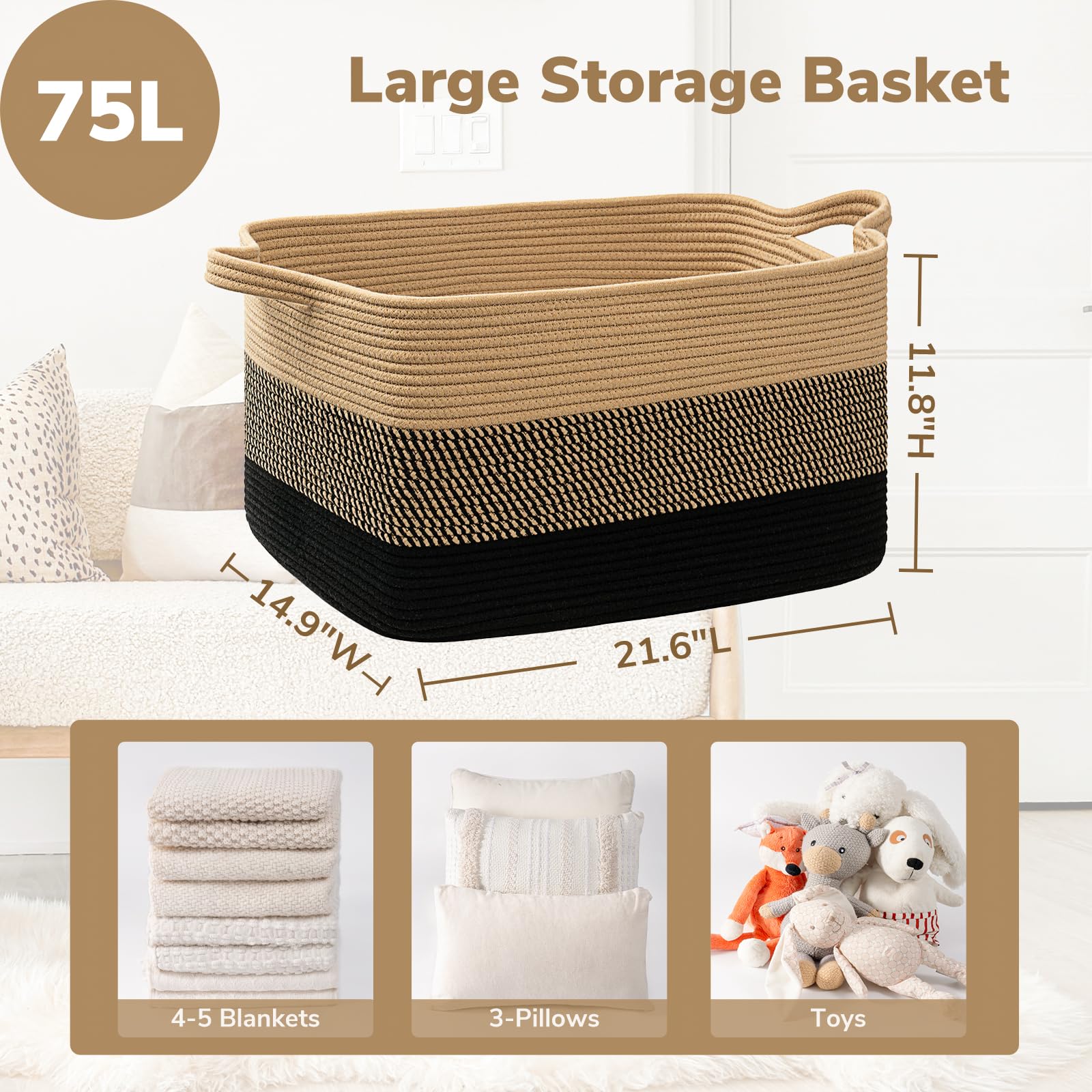 Goodpick two-handles basket easily moves laundry and toys between rooms.