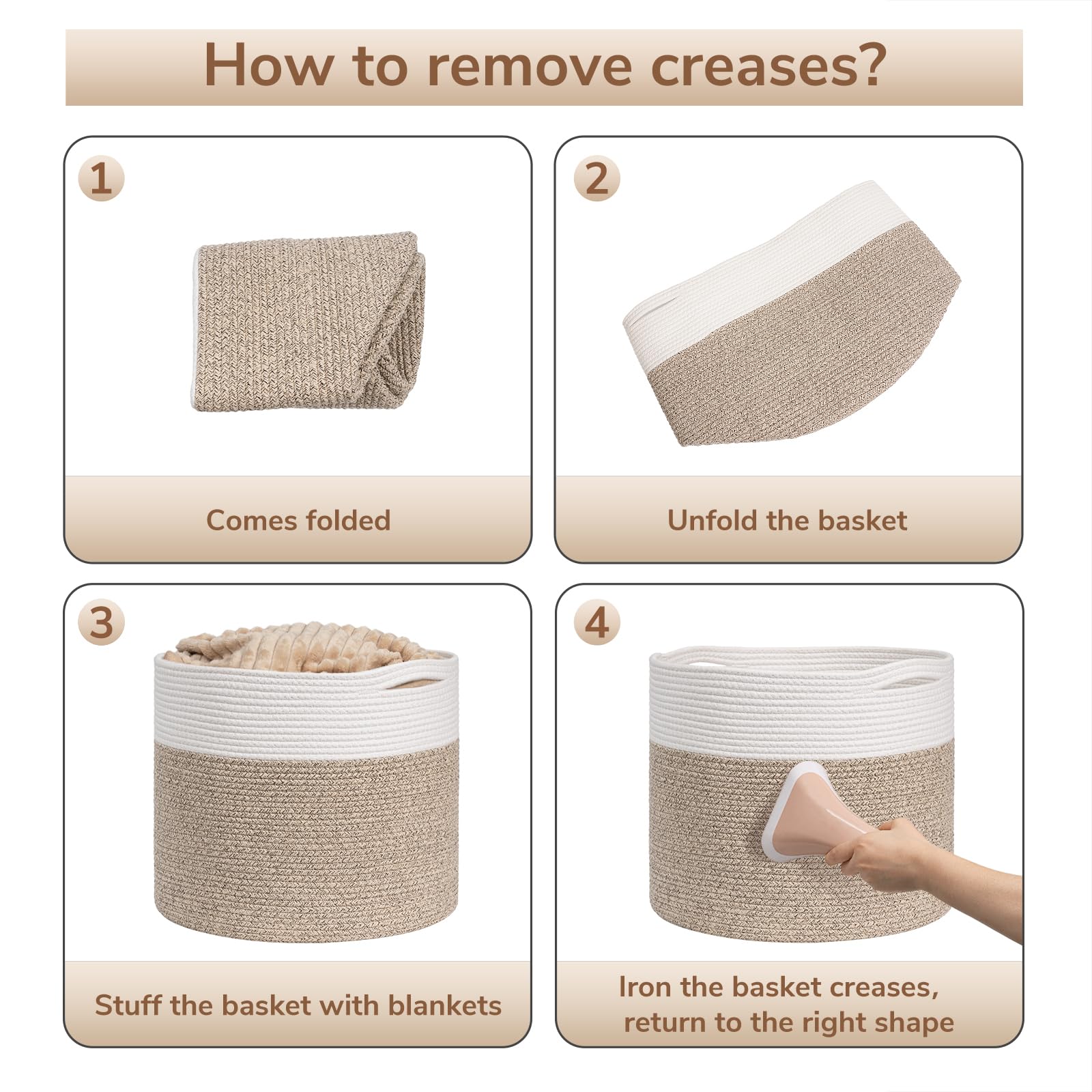 Goodpick light brown rope basket blends with decor while concealing clutter.