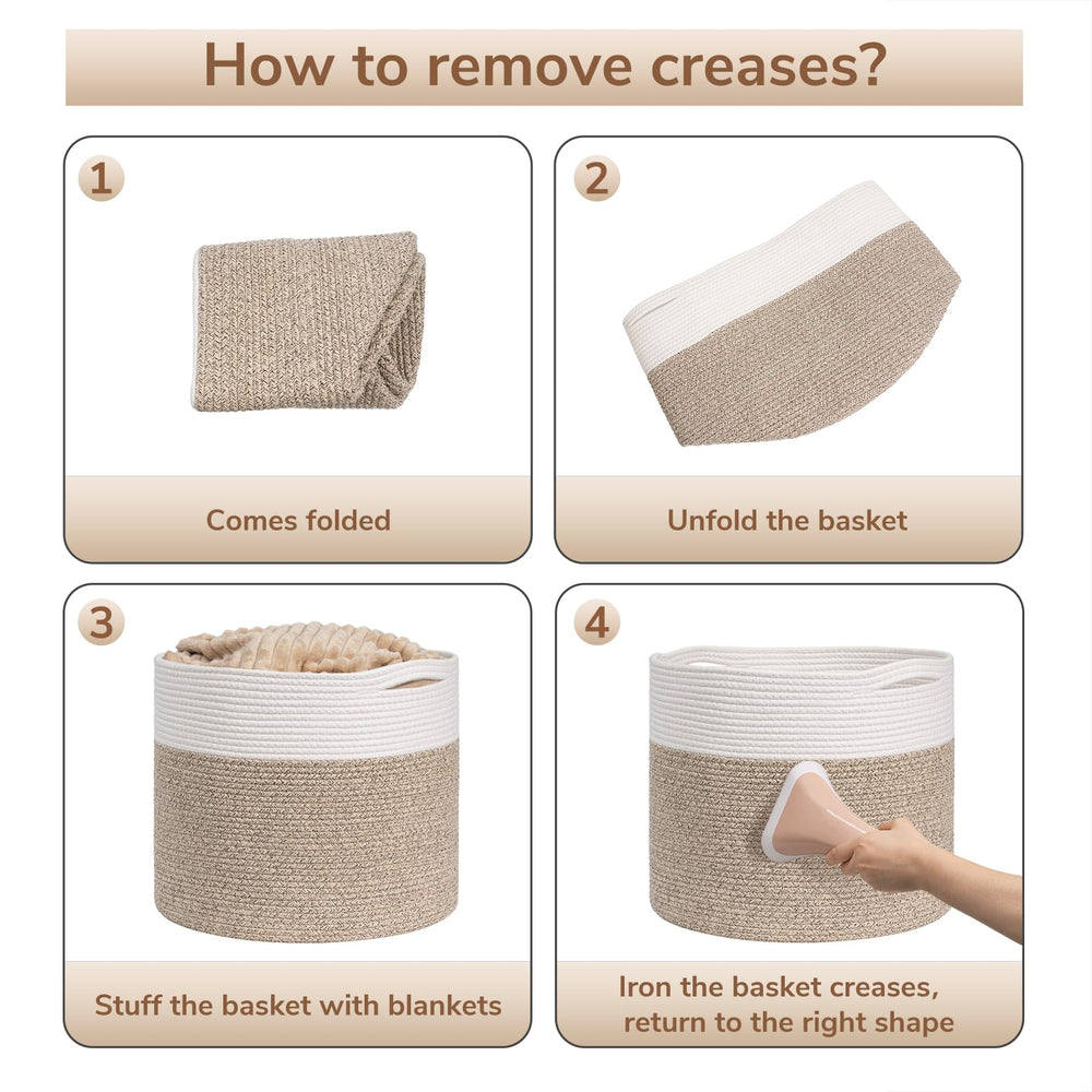 Goodpick light brown rope basket blends with decor while concealing clutter.