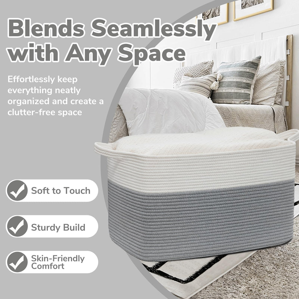 Goodpick living-room organization basket keeps blankets, pillows, and toys neatly stored.