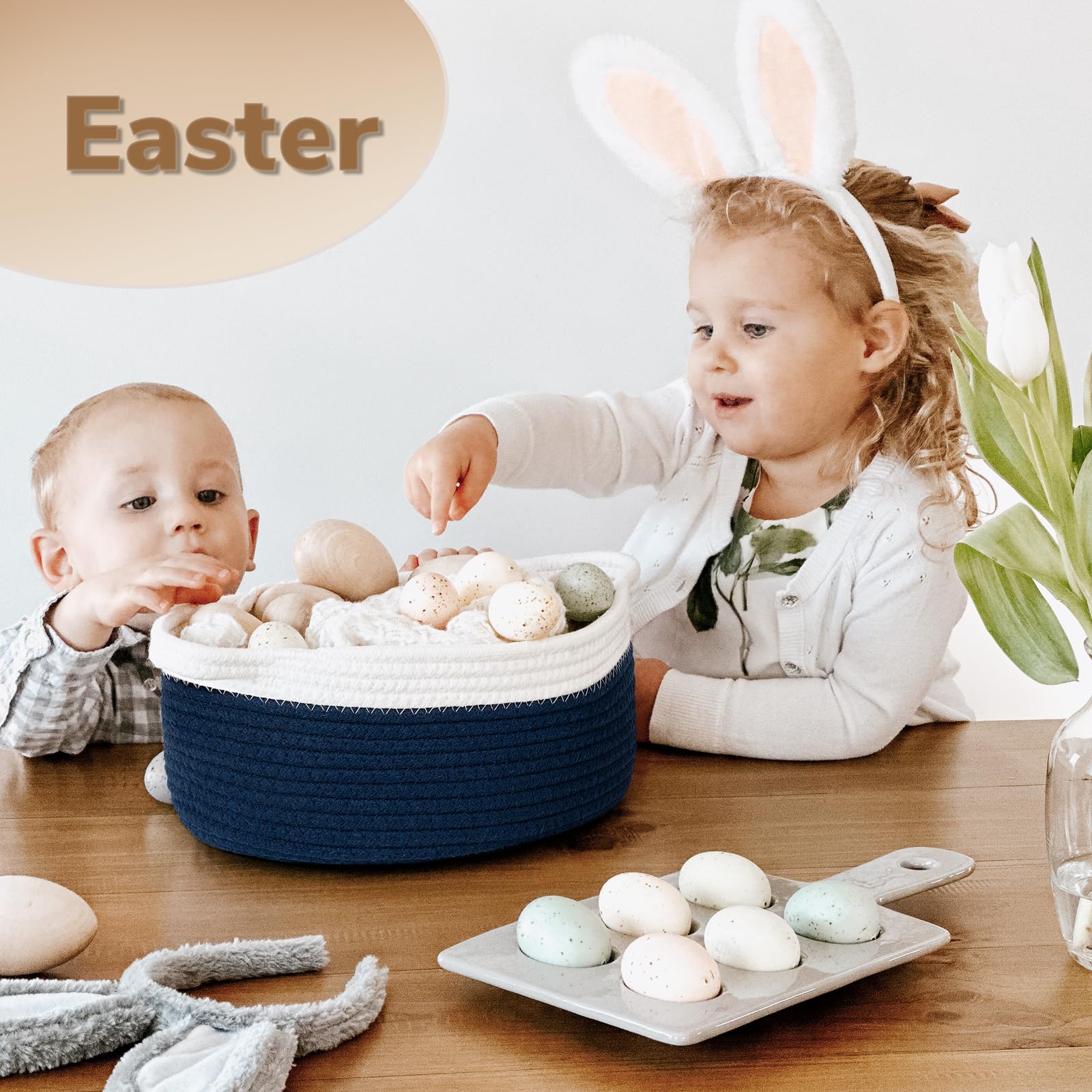 Goodpick navy blue basket demonstrates collapsible soft-touch storage for clutter control