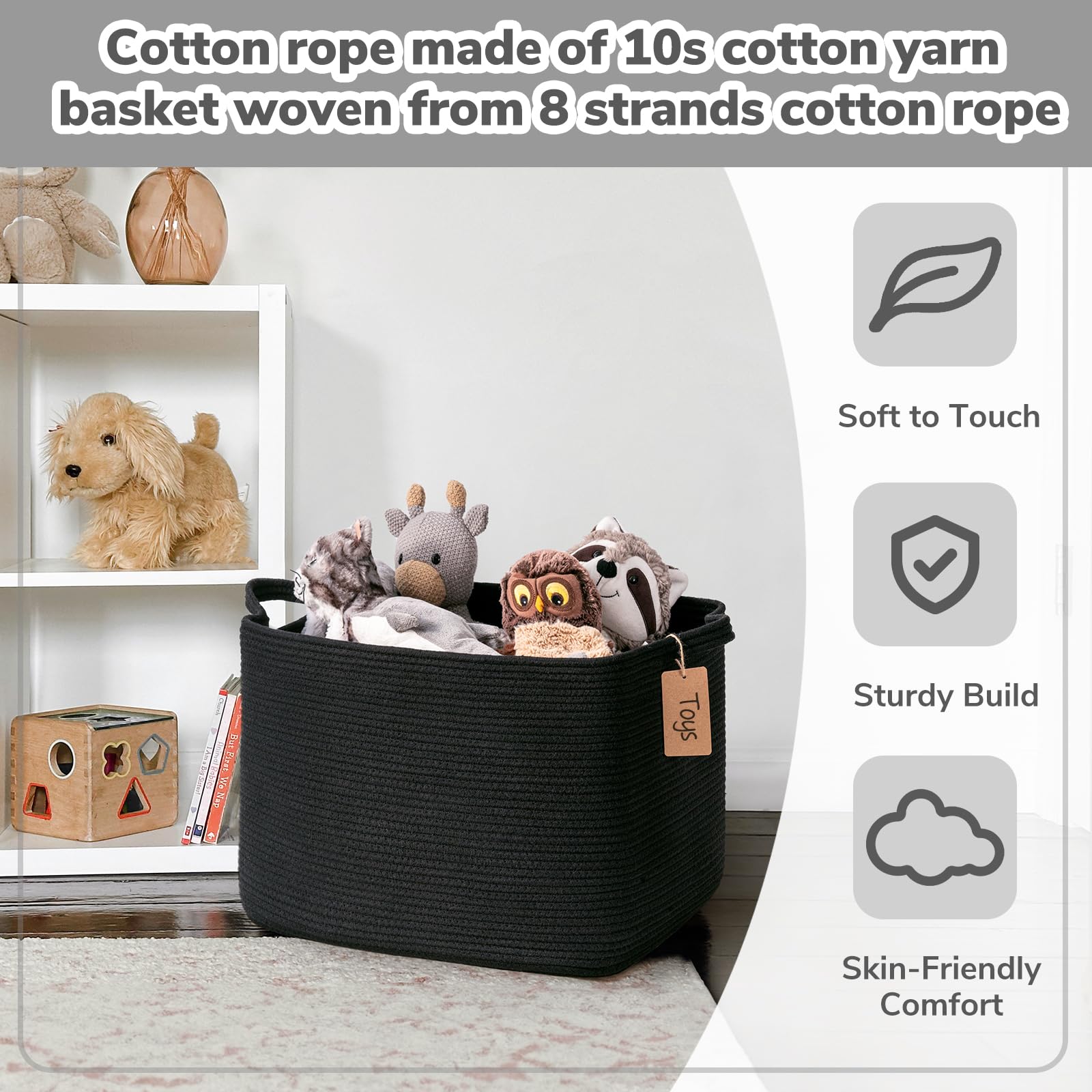 Goodpick nursery cotton rope basket adds soft texture to kids' play area.