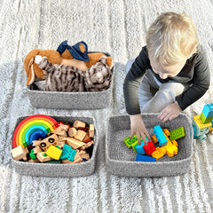 Goodpick organizer basket set holding toys and remotes to reduce clutter.