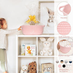 Goodpick pink rope basket with handles for organized storage and home decor