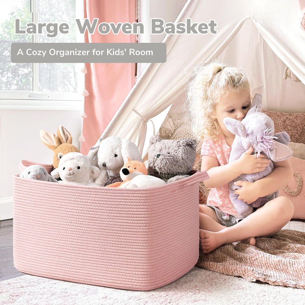 Goodpick rectangle basket with handles showcases soft cotton rope for easy lifting.
