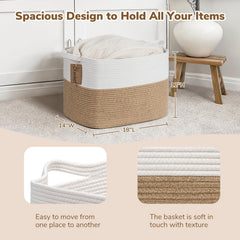 Goodpick rectangle blanket basket in soft rope material for blankets.
