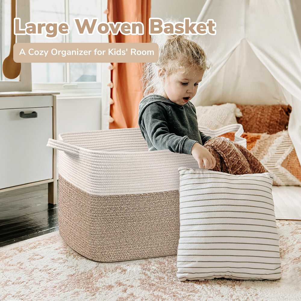 Goodpick rectangle cotton rope basket stores blankets, towels, or toys with a soft, gentle material.