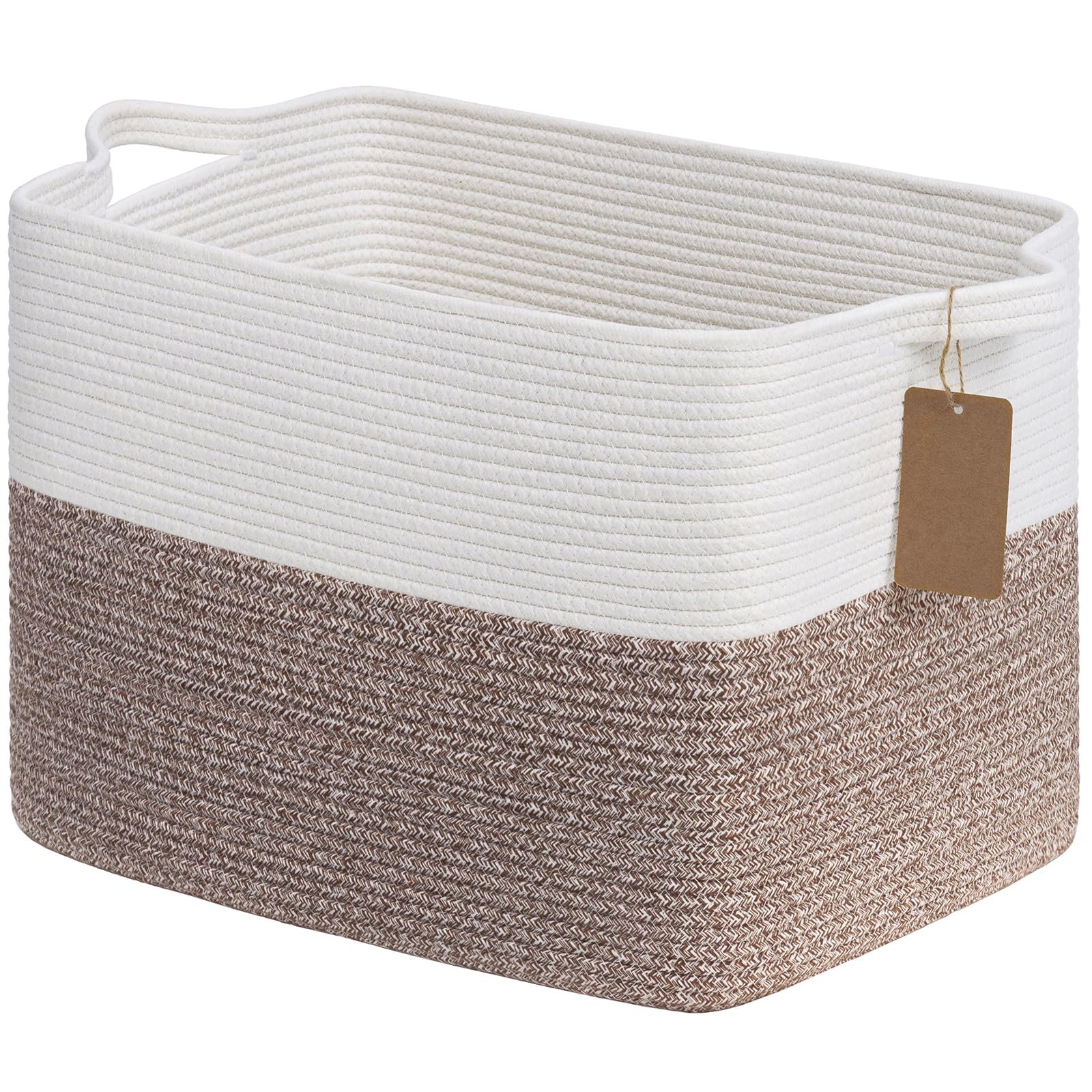 Goodpick rectangle cotton rope basket with handles for organized living room storage.