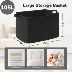 Goodpick Rectangle Cotton Rope Basket in living room adds versatile storage for pillows and towels.