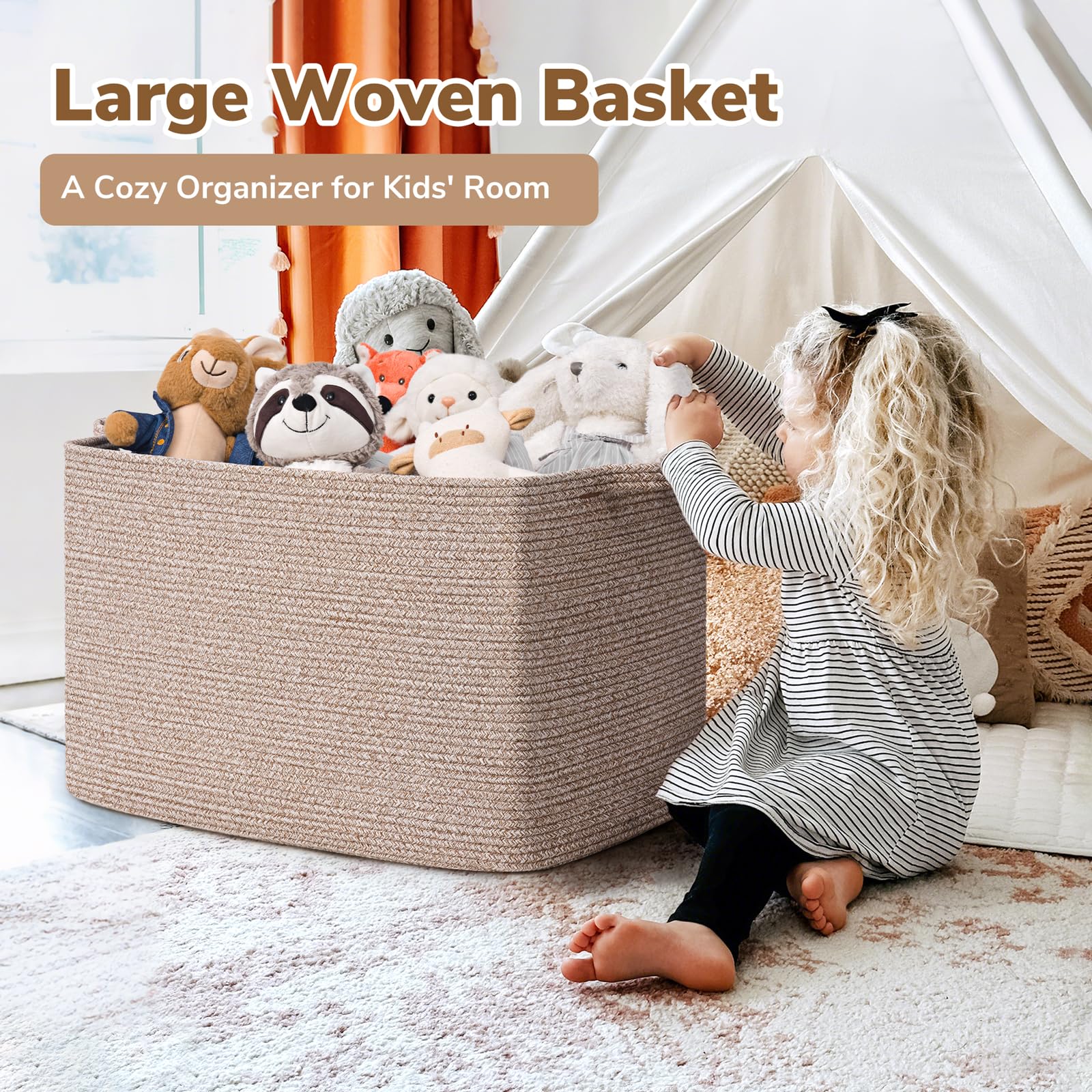 Goodpick rectangle cotton rope basket texture close-up showing soft, durable weave.