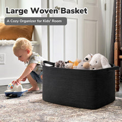 Goodpick rectangle rope basket with handles demonstrates easy transport for toys and towels