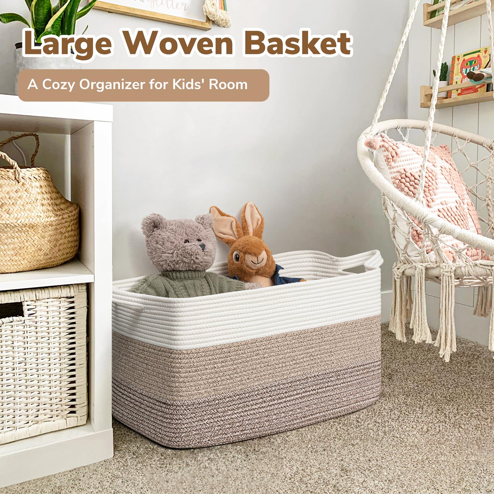 Goodpick rectangle woven basket on a shelf for space saving laundry organization