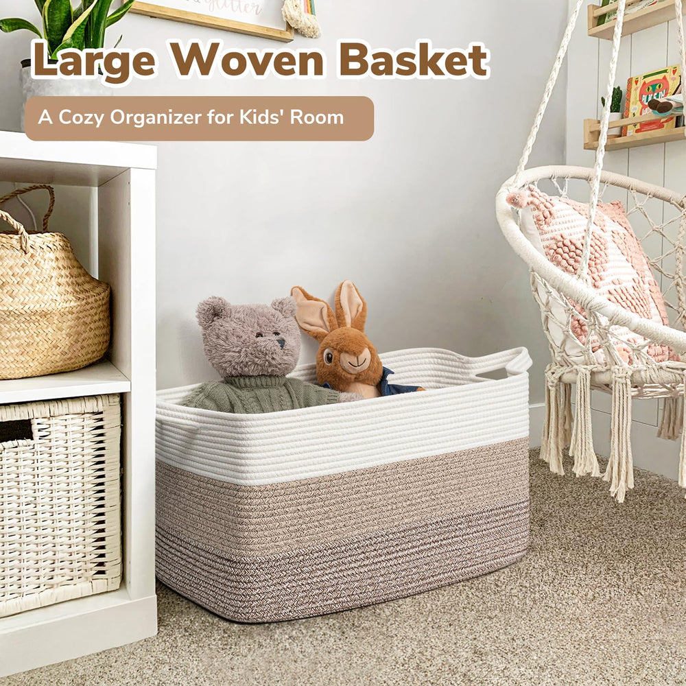 Goodpick rectangle woven basket on a shelf for space saving laundry organization
