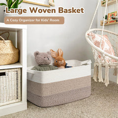 Goodpick rectangle woven basket on a shelf for space saving laundry organization