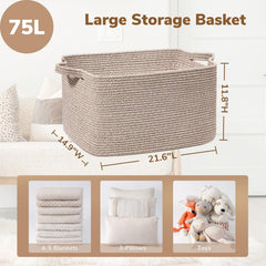 Goodpick rectangle woven storage basket placed on a shelf for clothes organization