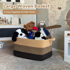 Goodpick rectangular rope storage basket placed on floor for on-the-go organization.