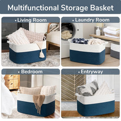 Goodpick rope basket blue with handles makes lifting easy.
