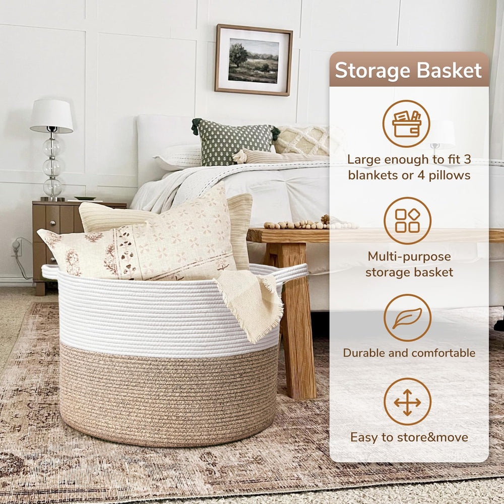 Goodpick rope basket folded image demonstrates quick reshaping into round storage.